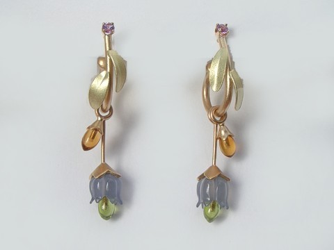 Chalcedony peridot amethyst earrings